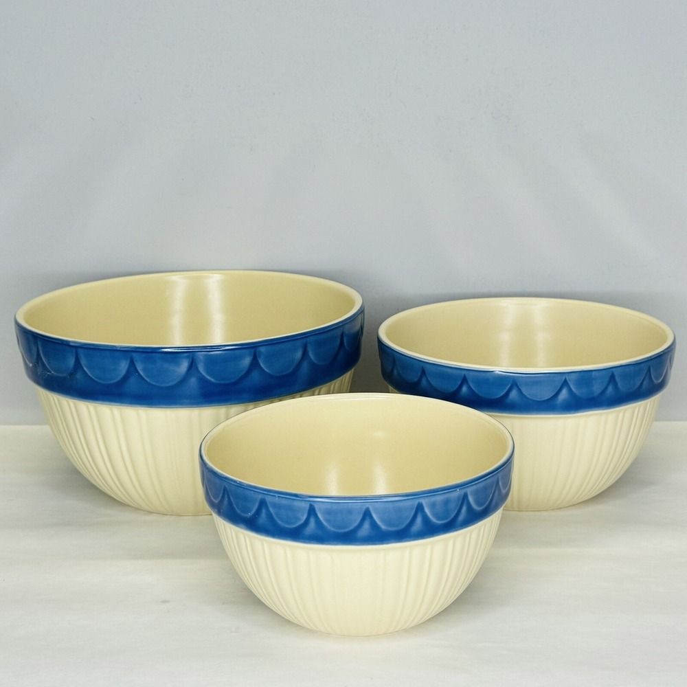 Tender Heart Treasures Stacking Bowl Set Off White Blue Trim Item# 1207 NEW